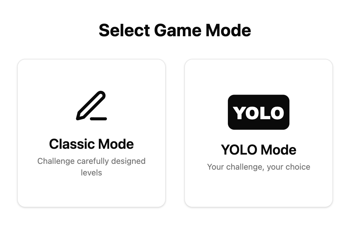 Game mode selection screen